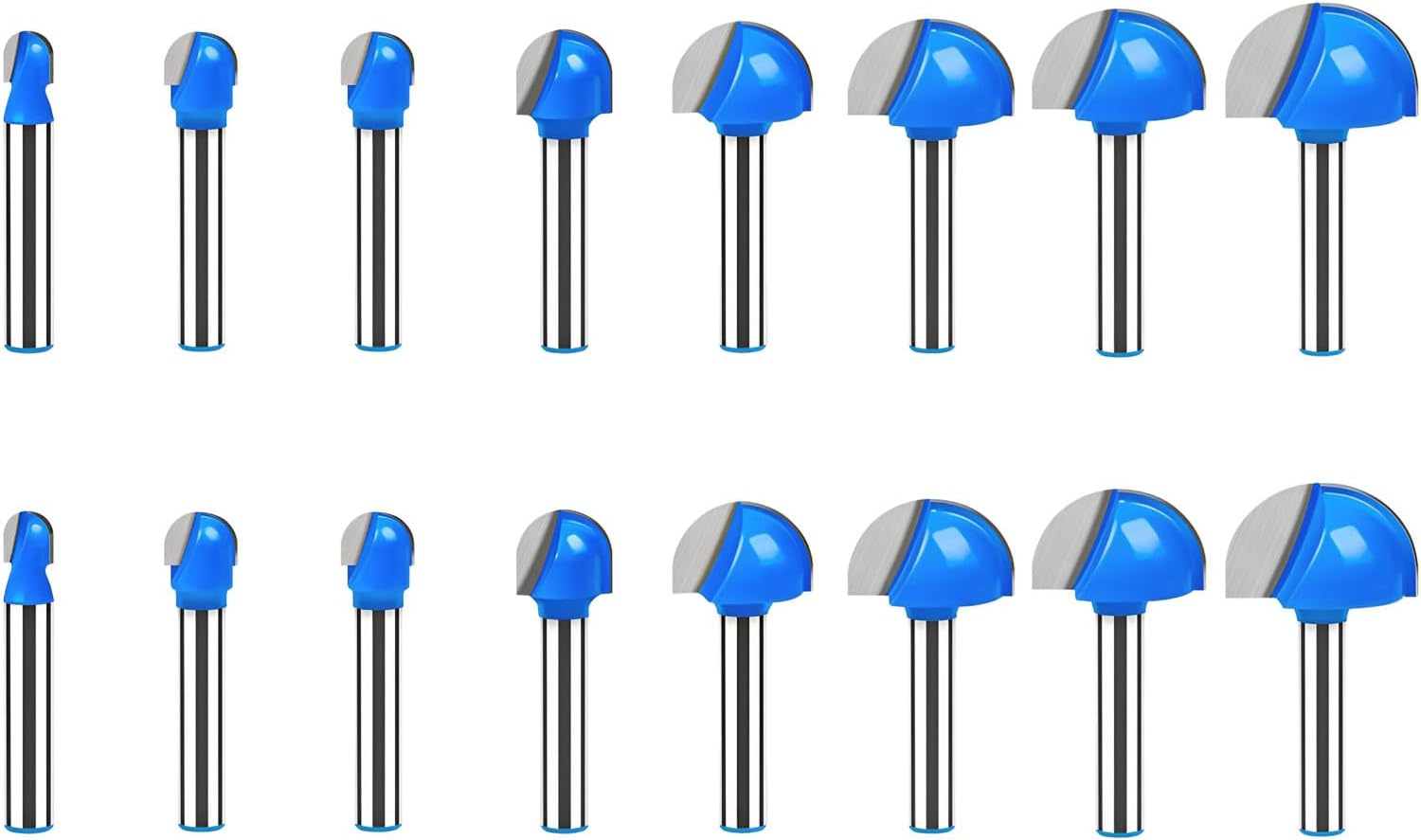 2 Pcs Solid Carbide Router Bit, 16 Pcs 14 Inch Shank Core Box Round Nose Router Bit Set, Round Bottom Mill Cutter For Rabbets, Grooves, Edges, Woodworking