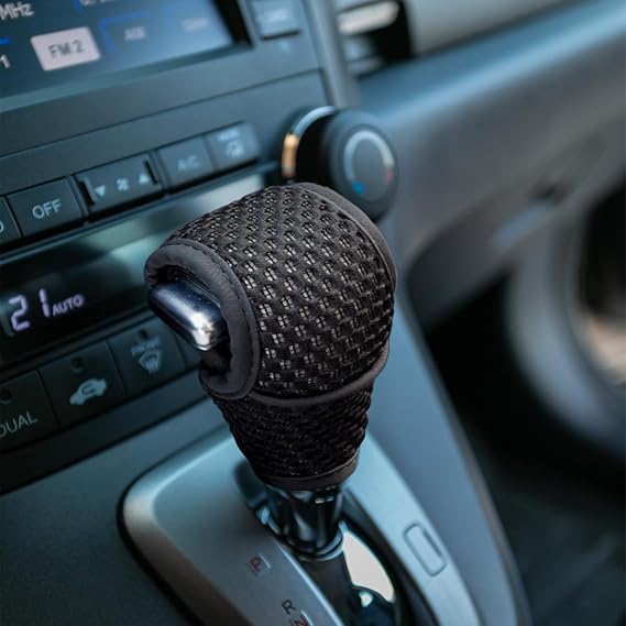 KITUREK Car Gear Shift Knob Cover, Auto Manual Gear Shift Knob Protector, Anti-Slip Leather Stick Shifting Handle Cover, Car Interior Decoration Accessories Universal for Vehicle SUV Truck (Black)