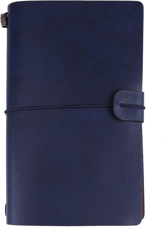 AYNEFY Travel Notebook, 34 Sheets 68 Pages PU Leather Cover Travel Journal Personalized Journal Diary Refillable Notepad for Writing Gifts Travelers Professionals (Dark Blue)