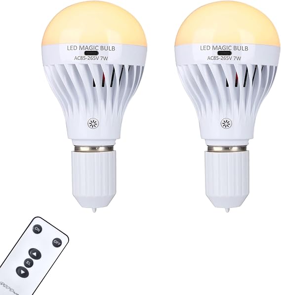 BSOD AC 85-265V 7W LED Magic Bulb with Remote Controller Warm White Emergency Light with Rechargeable Built-in Battery E27 Lamp for Home Indoor Lighting (USB Warm 2 Pack)