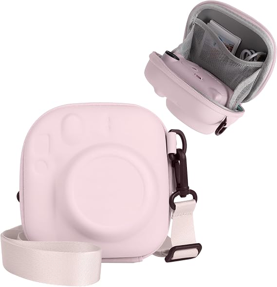 Hard EVA Storage Case Compatible for Instax Mini 13/12/11/99/90/70/40/SE/7+ Instant Camera, Mini Instant Camera Protective Carrying Bag with Adjustable Shoulder Strap - Cherry Pink
