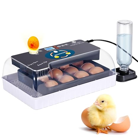 12 Eggs Incubator Breeding Egg Incubator Automatic Turnover Incubation, Incubator with Humidity Control, Laboratory Incubator with Digital Display and LED Lighting ,for Chicken Duck Goose Quail