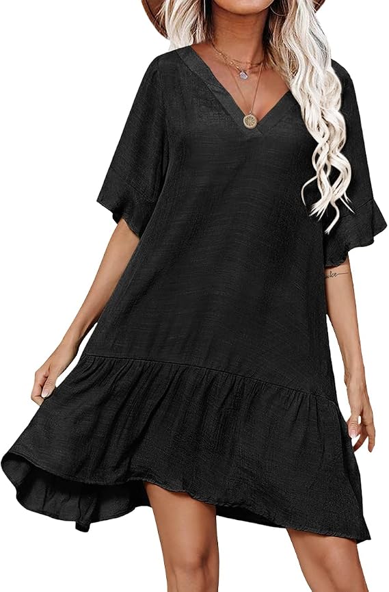 Womens Swimsuit Coverups Sexy V Neck Bathing Suit Cover Ups Casual Loose Cover Up for Swimwear