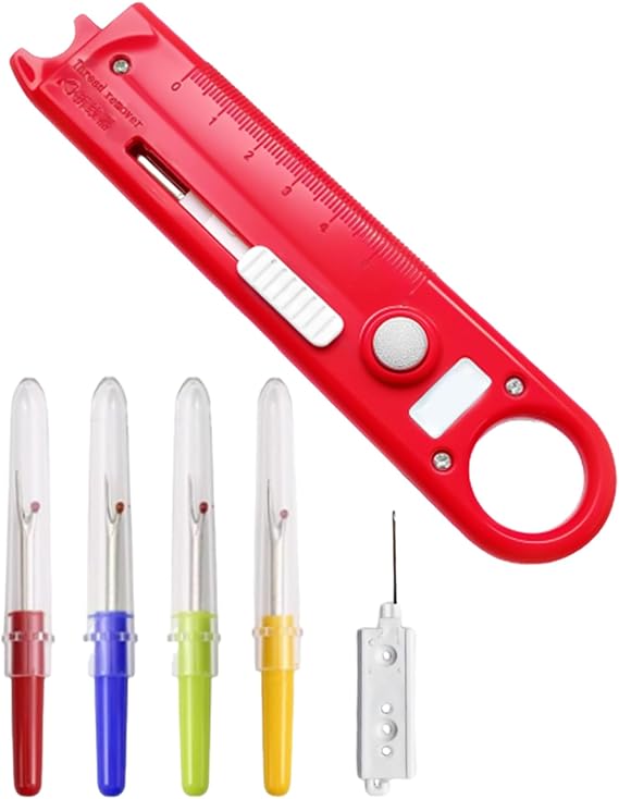 for Jack Quick Threading Device, Sewing Machine Needle Threader Tool, Needle Threader for Sewing Machine, Automatic Needle Threader and 4 Seam Rippers for Quilting, Clothing Craft (Red)