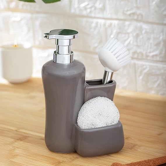 Porsima 277746 Countertop Gray Liquid Soap Dispenser Brushed Sponge Soap Dispenser (550ml) 20cm