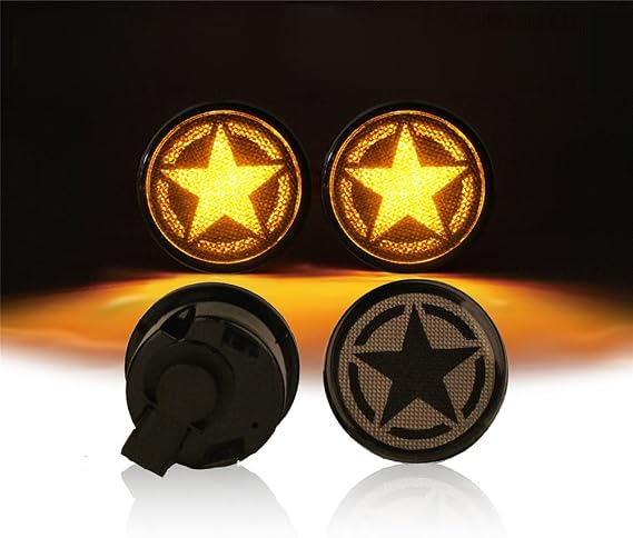 Hooke Road Star Turn Signal Lights Front Blinkers LED Parking Lights Compatible with 2007-2018 Jeep Wrangler JK & Unlimited