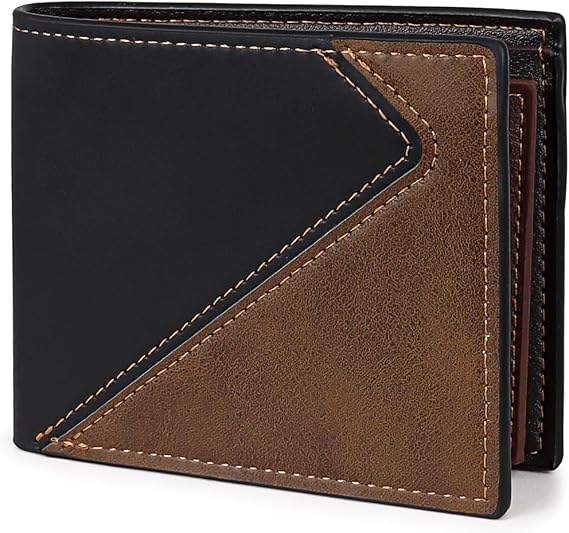 Mens Leather Wallets, Minimalist Bifold Compact Wallet, Slim Card Wallet with Coin Pocket and Multiple Card Slots (Black)