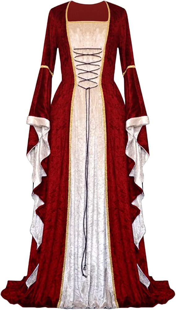 Xplanet Renaissance Dress Costume Womens Medieval Faire Halloween Cosplay Velvet Irish Retro Gothic Gown Long Over Dresses