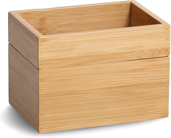 Zeller 13319 Organiser Box Set of 2 Bamboo Approx. 17 x 12 x 12 cm Stackable Box Set for Household Office and Bathroom