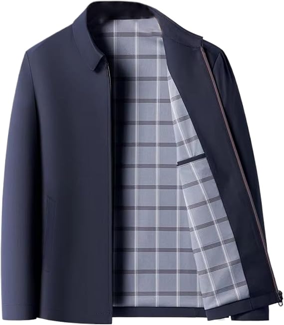 Men's Light Jacket Autumn Mulberry Silk Business Plaid Lined Coat
