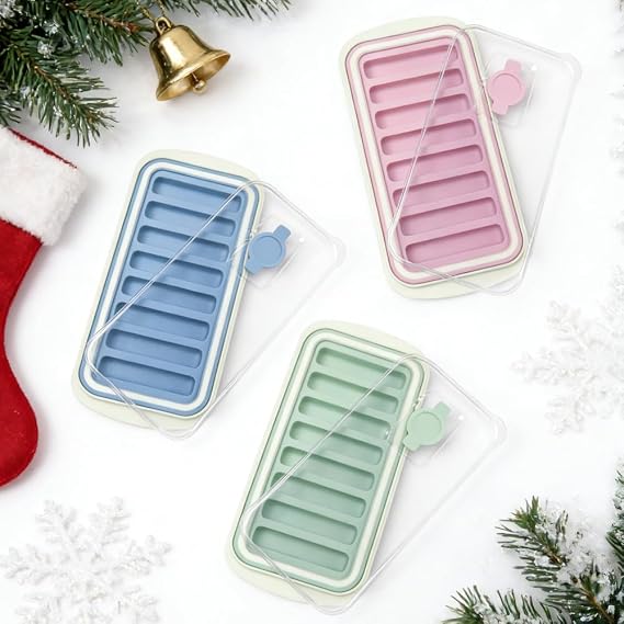 Lily's Home Flexible Silicone Ice Cube Tray - Durable Easy Release - Fresh Youthful Colors - Water Fill Port - Compact 9x4.5 Size - Multi-Purpose Use - Ice Cube Trays for Freezer - Set of 3