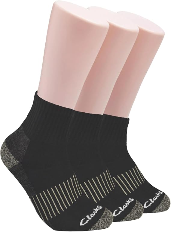Clarks Men's Casual Half Cushion Anklet Socks 3 Pair, Black, Men's 7-12 Shoe