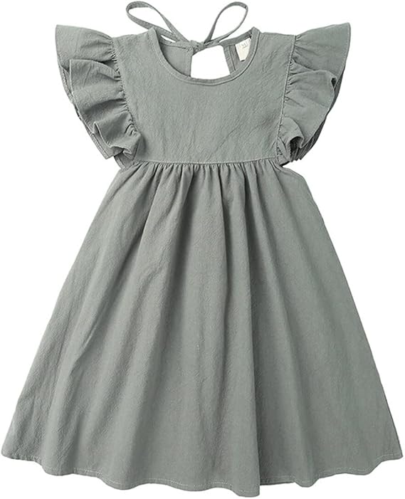 Toddler Dress Summer for Girls Flutter Sleeve Pleated Dress Hollow Back A-Line Dress Baby Girl Ruffled Dresses