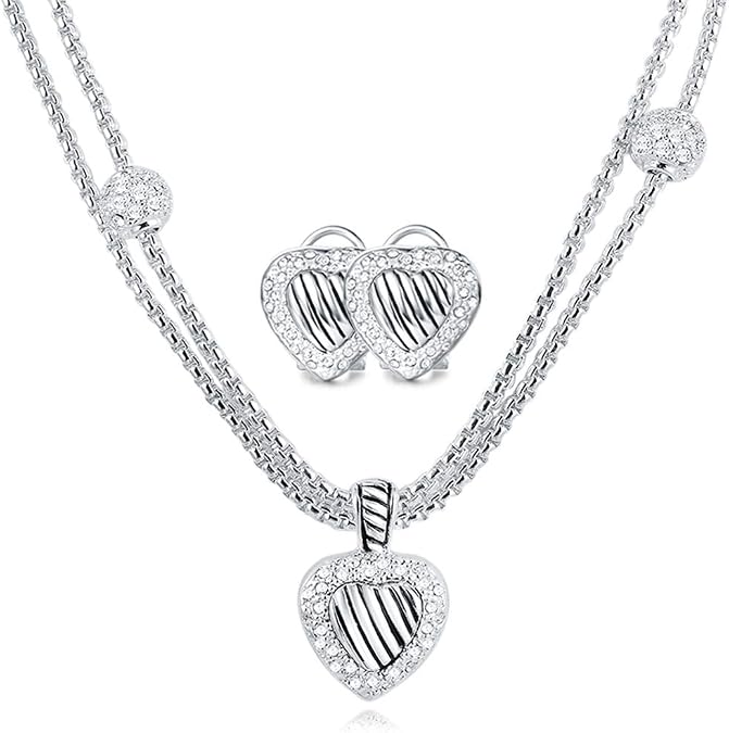 UNY Designer Inspired Classic Elegant Cable Wire Heart Women Jewelry Sets Short Necklace 40cm and Earring