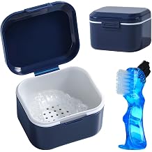 Dental Appliance Holder with Basket, Orthodontic Dental Appliance Case with Cleaning Brush, Teeth Device Box, for Soaking and Storing Dentures