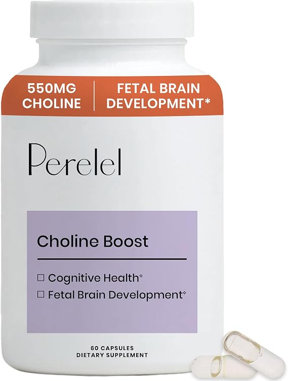Perelel Womens Choline Boost, Supports Babys Cognitive Function Throughout Pregnancy & Early Childhood, Choline Supplement for Prenatal, Postpartum & Breastfeeding, Gluten Free, Non GMO, 60 Capsules
