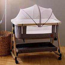 Bedside Baby Bassinet Portable Foldable Storage Bassinet Sleeper Crib Design for Newborn Baby Crib for Infants Breathable Mesh Wood Grain Gray