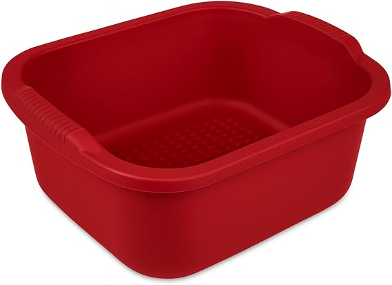 Plastic Wash Tub Dishpan Basin and Foot Bath for Soaking Feet - Red
