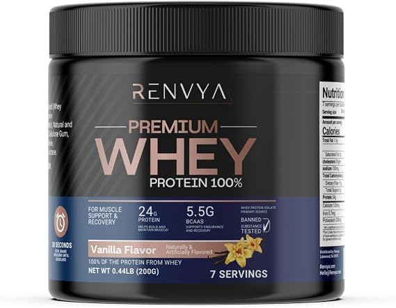 Premium Whey Protein Powder Vanilla, 100% Pure Whey with 24g Protein and 5.5g BCAAs per Serving, Fast Absorbing Muscle Support and Post Workout Recovery Shake, No Artificial Colors, 7 Servings