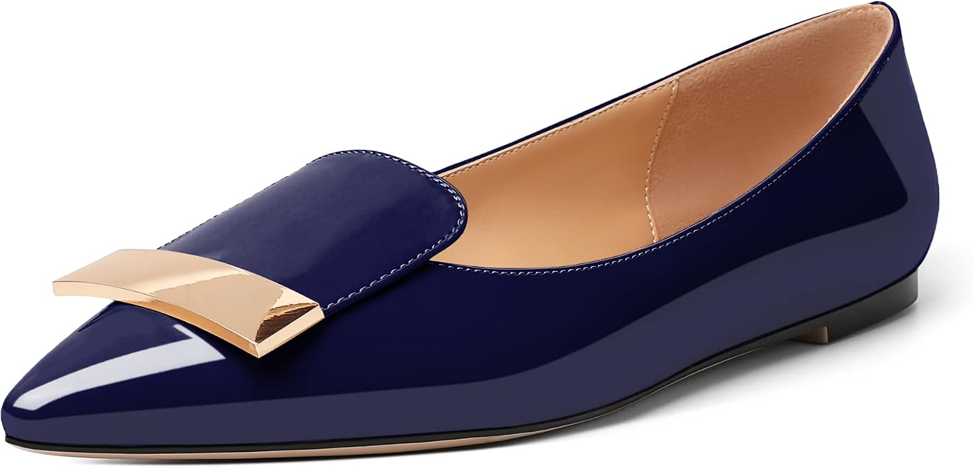 Mettesally Women Buckle Flats Shoes, Pointed Toe Slip On Comfortable Flats, Dressy Daily Casual Ballet Flat Shoes