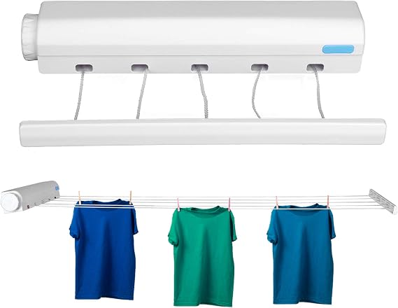 Retractable Clothesline, Clothes Line Retracting Outdoor Wall Mounted Telescopic Clothesline Indoor Outdoor Clothes Line for Laundry Drying (Five Ropes)