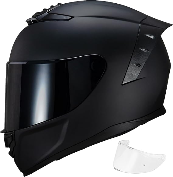 Full Face Motorcycle Helmets,MG611 DOT Approved Motorcycle Helmet | Motorbike Racing Street Bike Helmets for Adult Women Men with 2 Visors Storage Bag,Washable Liner,ABS Shell,Glasses Friendly