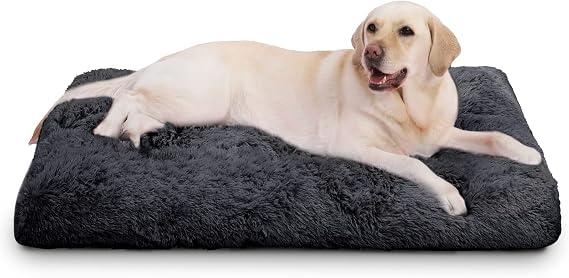 Large Dog Bed Crate Pad 36", Washable Plush Pet Mat Sleeping Dark Grey