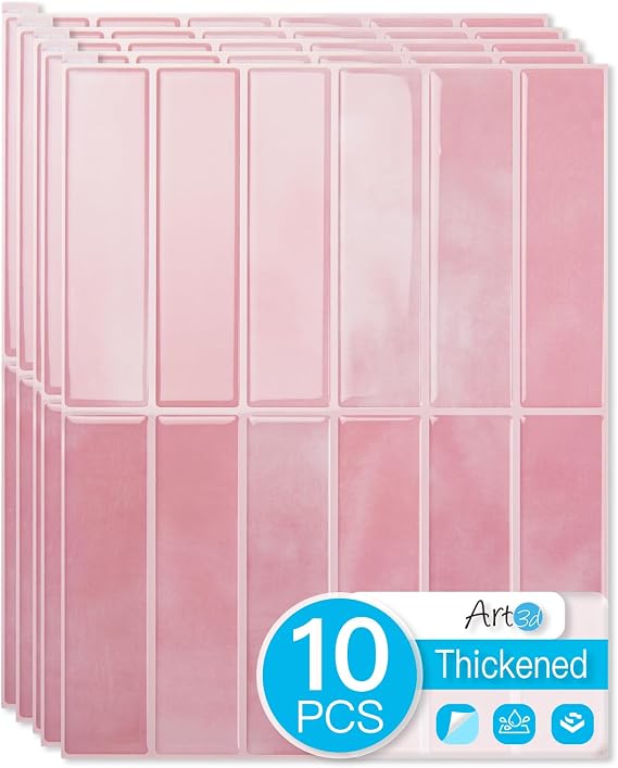 Art3d Subway Peel and Stick Backsplash, 10-Pack, 11.4 x 9 Inch, Pink Marble