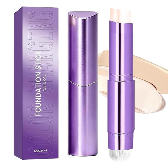 Facelove Foundation Stick, Changing Foundation Stick, 2-in-1 Foundation Stick with Built-In Brush, Lightweight Blendable Coverage, Smooth Finish, Long-Wear Makeup for Daily Use