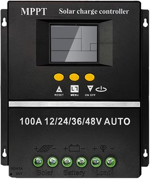 100A MPPT Solar Charge Controller, 12/24/36/48V, LCD Display, Dual USB, Black