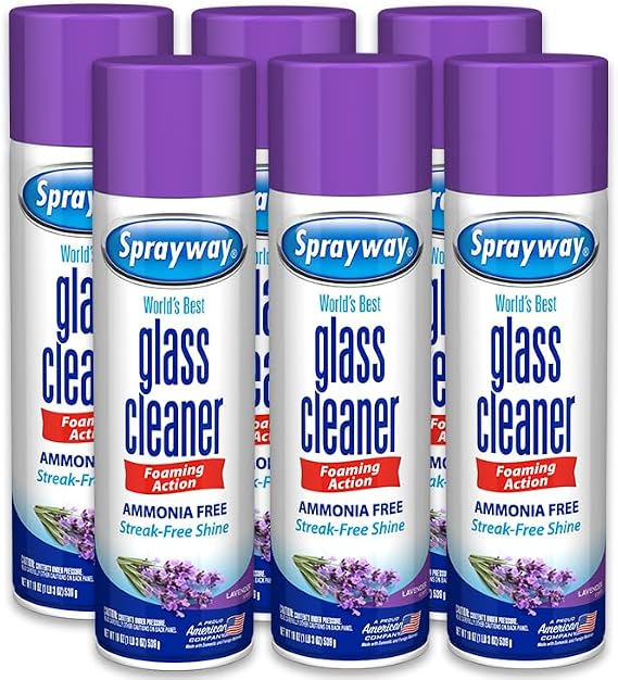 Sprayway Glass Cleaner Lavender Scent Foaming Aerosol Spray, 19oz, Pack of 6 | Ammonia-Free, Streakless, Fast-Acting | Cleans & Polishes Glass Surfaces | Removes Fingerprints, Dust, Dirt, Smoke Film
