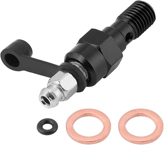 Banjo Bolt,M10x1.0mm Motorcycle Brake Master Caliper Aluminum Banjo Bolt Bleed Screw For Nipple Banjo Bolt + Dust Replacement (Black)
