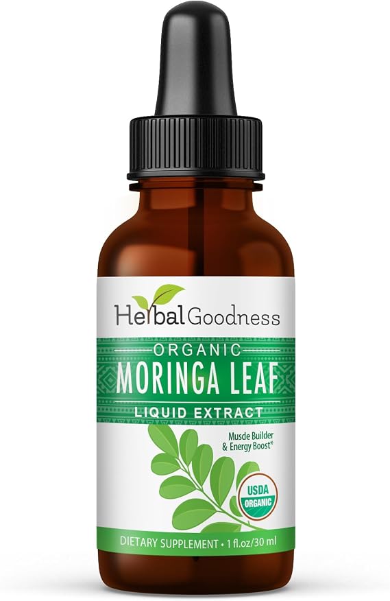 Herbal Goodness Organic Moringa Extract Liquid Drops 1fl. oz Moringa Leaves | Tincture for Energy & Immune Support, Oil, Aceite de Moringa, Miracle Leaf, Non-GMO, Vegan