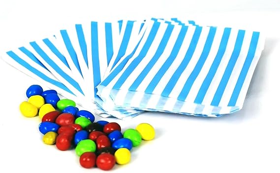 5" x 7" Aqua Light Blue Candy Striped Sweet Paper Bags | Pack of 500 | Wedding Buffet Favour Cake Gift Pick n Mix Shop