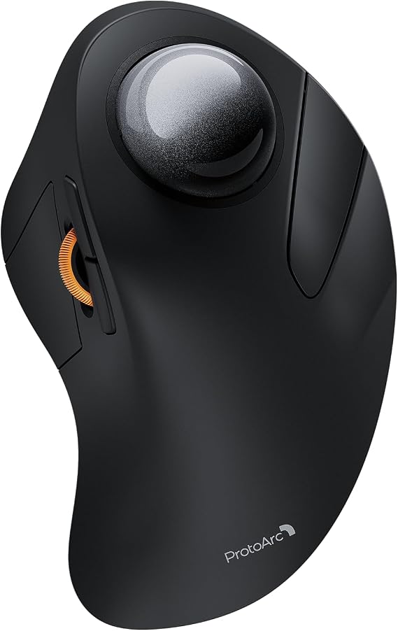 ProtoArc EM03 NL Ergonomic Wireless Trackball Mouse, Index Finger, Black
