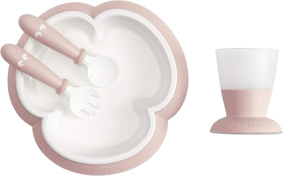 BABYBJORN Baby Feeding Set, Powder Pink , 4 Piece Set