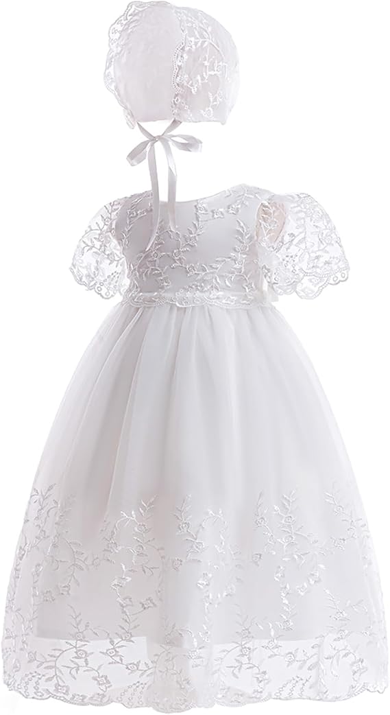 Baby Girls Baptism Dress Christening Lace Floral Embroidered Gown Outfit for Infant Toddler
