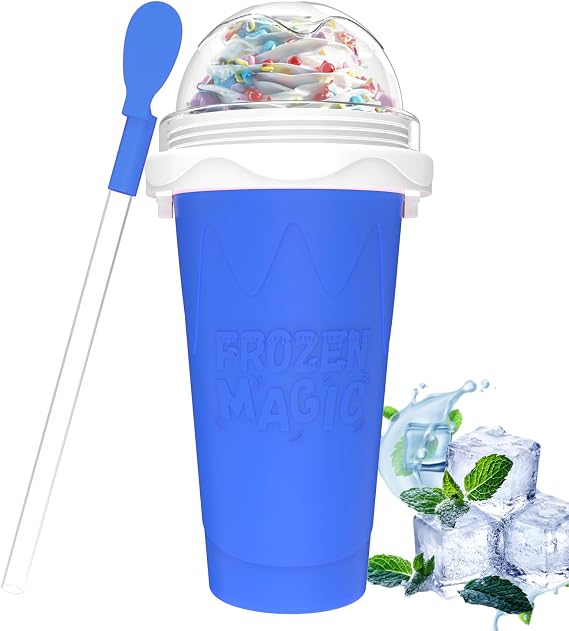 Slushie Maker Cups, Magic Quick Frozen Smoothies Cup for Homemade Milk Shake Ice Cream Maker, Cooling Cups, Double Layer Squeeze Slushy Maker Cup, Birthday Gifts for Kids Mom Dad (Blue)