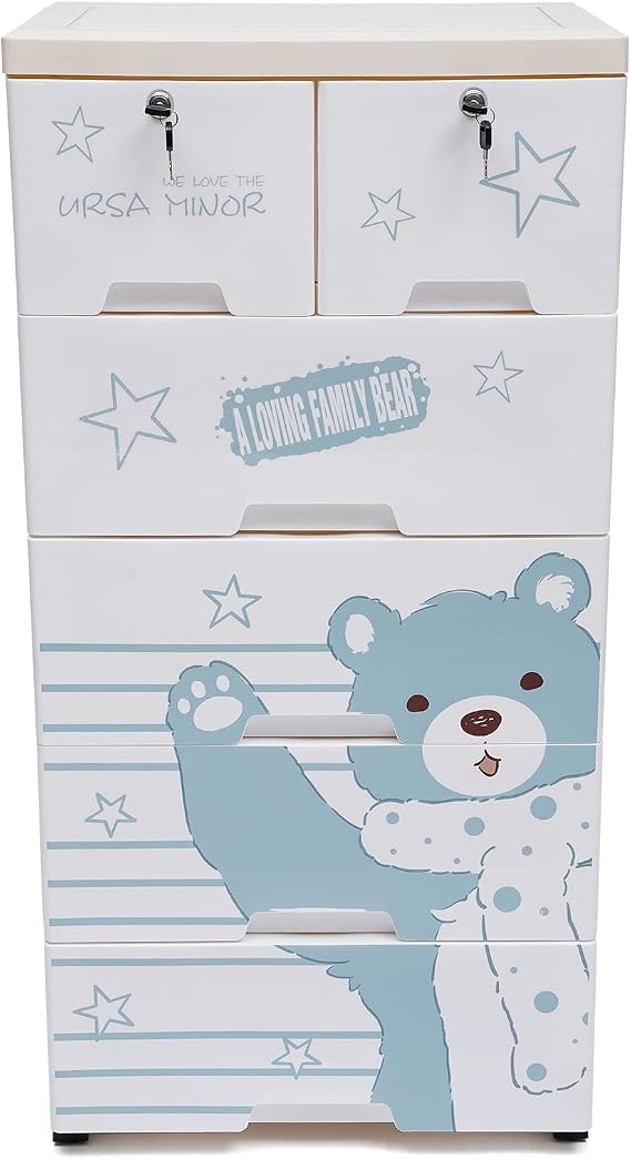 Plastic Drawers Dresser,Storage Cabinet with 6 Drawers, Closet Drawers Tall Dresser Organizer, Polar Bear Plastic Drawers for Clothes, Playroom, Bedroom Furniture