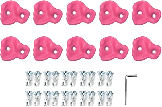 10PCS Rock Climbing Holds, PE Wall Grips Rock Wall Hold Set Ergonomic Comfortable Hand Climbing Rock for Kids Adult Wall Grips Climbing Wall Grips for Indoor Outdoor (Pinkish)