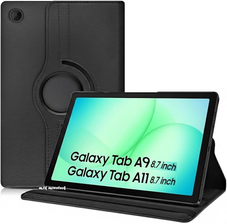 m.tk moveteck Samsung Galaxy Tab A9 ve A11 8.7 inç ile Uyumlu 360 Dönen Tablet Kılıfı, Siyah