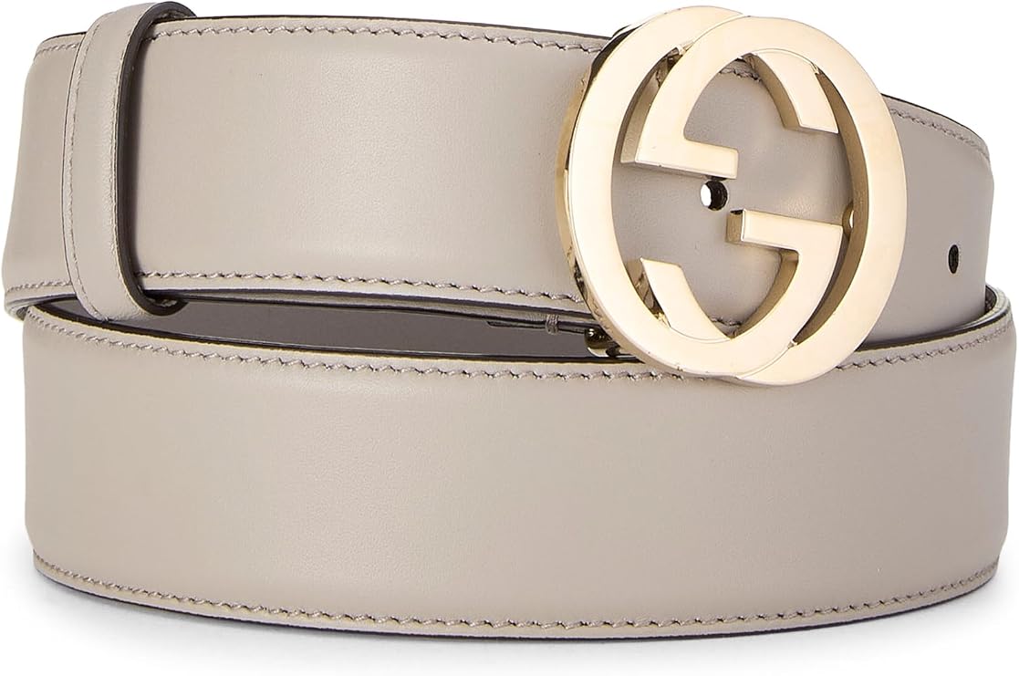 Pre-loved Grey Leather Interlocking Belt 80, Grey
