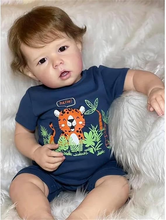 20 Inch Reborn Baby Dolls Boy Full Body Vinyl Look Real Life Baby Doll | Cute Realistic Newborn Babies with Rooted Brown Hair Lifelike Reborn Doll Toy for Toddler Kids Age 5+