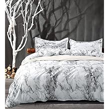 Nanko Twin Bedding Duvet Cover Set White and Black Marble Printed, 2 Piece - 1000 TC Luxury Microfiber Down Comforter Quilt Cover with Zipper Closure, Ties - Modern Style for Men and Women