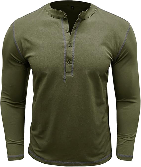 Henley Shirts for Men Long Sleeve Basic Pullover Tops Classic Cotton Button Crewneck T Shirt Casual Lightweight Shirt