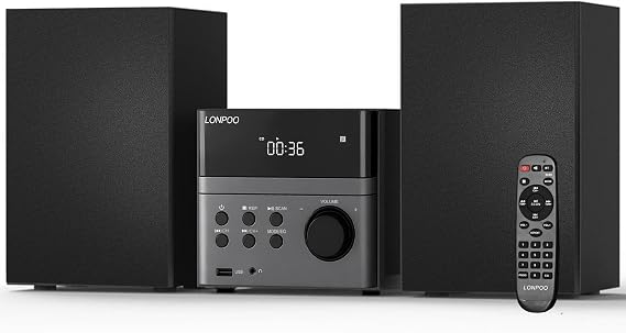 Home CD Stereo Shelf System, 30W Micro HiFi System with Bluetooth
