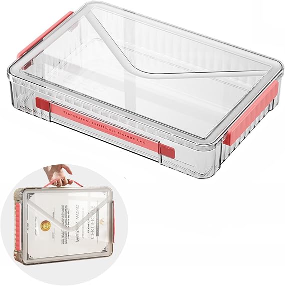 Marte Vanci Plastic Storage Bin with Lid Portable Project Case with Handle Clear Storage Box Transparent File Document Protector Stackable Container for A4 Letter Paper Photo Crafts Scrapbook