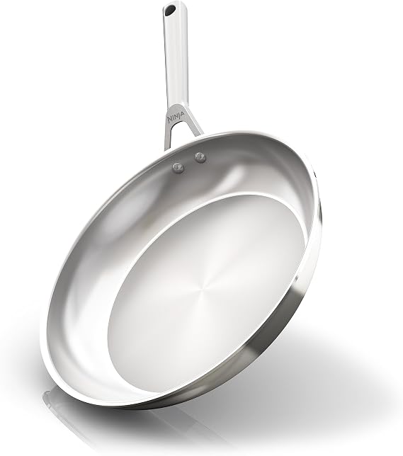 Ninja EverClad 12" Fry Pan, Tri-Ply, Stainless, C90030 | Tri-ply: 18/10 stainless, pure aluminum core. No warping, hot spots. All stovetops & induction compatible. Oven safe to 600F