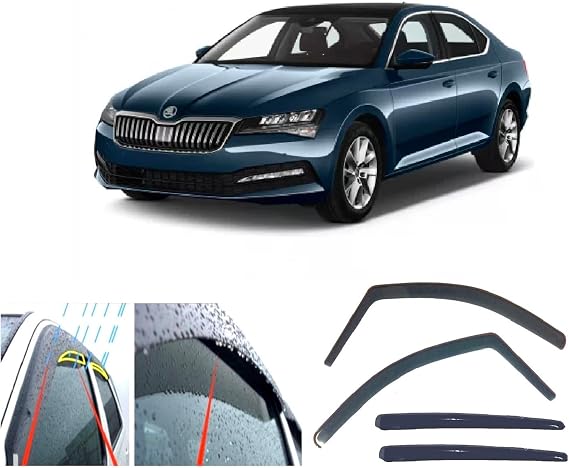 4x Wind Deflectors for SKODA Superb (Mk3) 5-door liftback 2015 2016 2017 2018 2019 2020 2021 2022 2023 Side Door Window Rain Guards Weather Shields Sun Visors