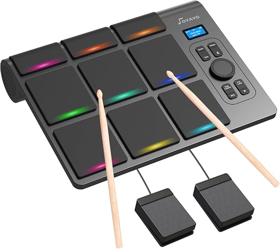 9 Pads Electronic Drum Pad, Electronic Tabletop Drum Set for Beginner, Portable Digital Drum Kit with Velocity Sensitivity, LED Drum Pad Lights, MIDI Support for Mac & PC, Black